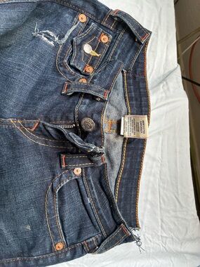True Religion Dark Blue Denim Jeans with Orange Stitching